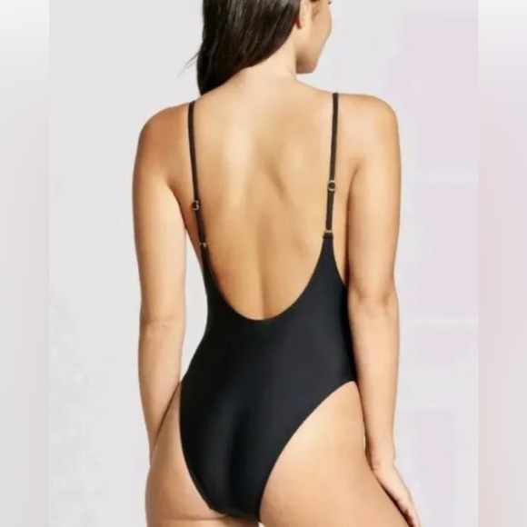 Xhilaration Scoop Back One Piece Swimsuit tank Black high cut  Size Large NEW - Picture 2 of 7